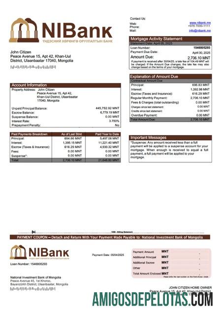 realista Modelo Word e PDF de declaração de hipoteca do Banco Nacional de Investimento da Mongólia